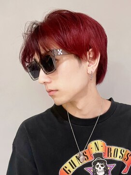 アルバム 新宿(ALBUM SHINJUKU) メンズカット赤_アッシュブラックウルフマッシュパーマ_ba406532