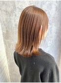 【Zina SAPPORO】オレンジベージュ外ハネミディ