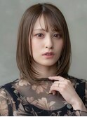 20代30代大人かわいい/斜めバング/グレージュカラー/小顔/前髪