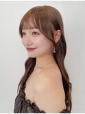 顔周りレイヤーカットくびれヘアミルクティーベージュカラー