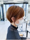 美髪シアーカラーピンクブラウンショートカット切りっぱなしボブ