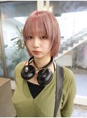 ケアブリーチハイトーンピンクベージュカラーマッシュボブカット