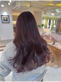 ロングレイヤーカットブリーチなしチェリーレッドカラー