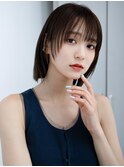 ぱっつん前髪薄めバング鎖骨ミディアムボブ耳かけボブパーマ小顔