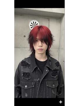 アールイーバイインク 渋谷(Re. by INK.) メンズウルフカット/ハイトーン/ミディアムウルフ/ルーツカラー