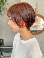 テトヘアー(teto hair) オレンジベージュ、インナーカラー、丸みショート、ショートボブ