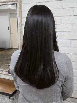 髪質改善 縮毛矯正 ロングストレート 黒髪 艶髪 透明感カラー