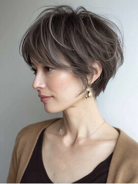 ハーツ 青山表参道店(Heart's) 白髪ぼかし脱白髪染め似合わせショートボブ40代50代60代