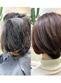 20代30代40代前下がりストレート大人ボブモジュールカラー