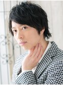 斜めバングオシャレ短髪パーマ黒髪ショートウルフE新所沢