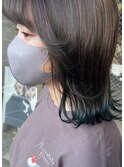 裾カラー・グリーン・外ハネ・切りっぱなしボブ