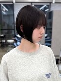 ◎黒髪ボブ前下がり顔まわりレイヤーアッシュブラック