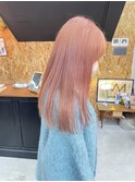 ケアブリーチピンクベージュ顔まわりレイヤーカット韓国ヘア岡山