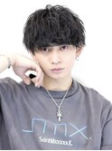 ソフトツイストパーマ韓国マッシュブルーブラックサイドパート