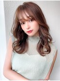 大人可愛い薄めバングふんわりカールショコラアッシュ小顔カット