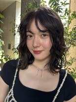 メゾンアクア 表参道(Maison ACQUA)&nbsp;小顔ミディアムパーマボブルフワンレンネビージュボブパーマ黒髪