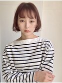 前上がりボブ_顔まわりレイヤー_ピンクベージュ