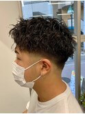 ダークアッシュニュアンスパーマ韓国マッシュベリーショート