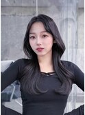 黒髪韓国小顔レイヤーイメチェン暗めオリーブグレークラゲヘアー