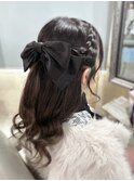 編み込みハーフアップ