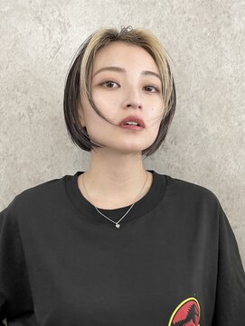 サンク 原宿 表参道(cinq) フェイスフレーミングインナーカラーボブベージュ黒髪30代20代