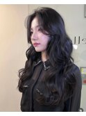 韓国ヘア　暗髪　顔まわりカット　レイヤーカット