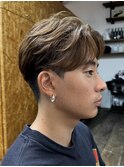 メンズハイライト地毛ハイライトセンターパート海外風ハイライト