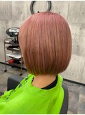 丸み ショートボブ ピンクブラウンカラー 艶感 小顔