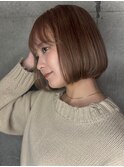 冬カラーショート大人かわいい小顔韓国へア艶感ピンクベージュ