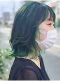小顔くびれミディ☆バレイヤージュ グリーンカラー