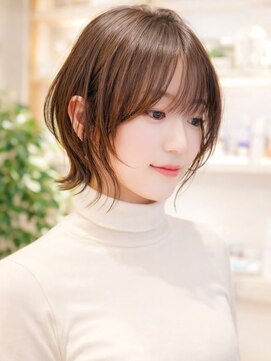 ルエ(rue) 大人可愛いウルフボブ×透けベージュ×顔周りレイヤーボブ