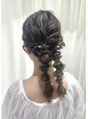 ツイン編み下ろし×金箔/結婚式お呼ばれヘア/参列ヘア
