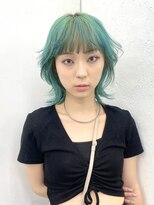 レコ 渋谷(LECO)&nbsp;レイヤーボブウルフカットハイトーンパールグリーンカラー