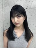 美髪カールブルーブラック韓国レイヤーロングセミディ顔周り前髪