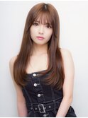 ミルクティーベージュ 韓国風 レイヤーカット ロングヘア