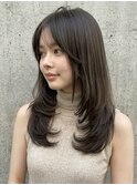 ロングレイヤー/ウルフ/オリーブグレー/透明感ブリーチなしp大宮