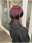 クラゲボブウルフハイトーンルーツカラーレッド
