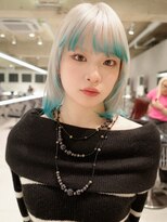 ダブ アオヤマ(DaB AOYAMA)&nbsp;ベージュ × ターコイズのエンドカラーボブ
