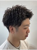 スパイキーショートメンズマッシュツイストパーマツーブロック