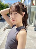 ナチュラル小顔前髪あり後れ毛サイドバング結べるボブくびれヘア