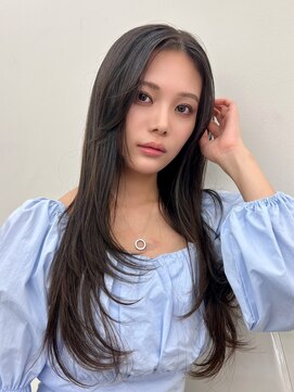 ノク 渋谷(nok) 大人っぽ韓国ネイビーブルージュ前髪カット顔まわりレイヤー