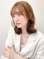 くびれヘアアプリコットオレンジ夏ヘアハイライトカラー
