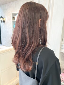 キャアリー(Caary) 福山人気caaryピンクブラウン巻き髪ロングヘア愛され斜めバング