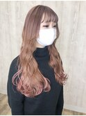 ピンクベージュ 裾ピンク