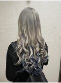 編み込み・シールミックスでシルバー×ブルーでロングエクステ☆
