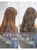 韓国×顔まわりカット×レイヤーカット×グレージュ