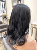 黒髪/グレーベージュ/レイヤーロング/前髪パーマ /中村郁未