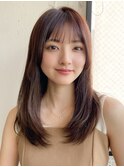 小顔 前髪 レイヤーカット くびれヘア ハイライトカラー"