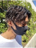 センターパートツイストスパイラルパーマメンズマッシュパーマ