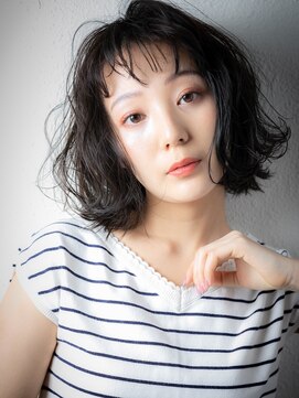 カバーヘアアンドスパ ブリス 浦和(COVER HAIR&SPA bliss) 黒髪アッシュ抜け感外ハネボブパーマウェットヘアu浦和20代30代
